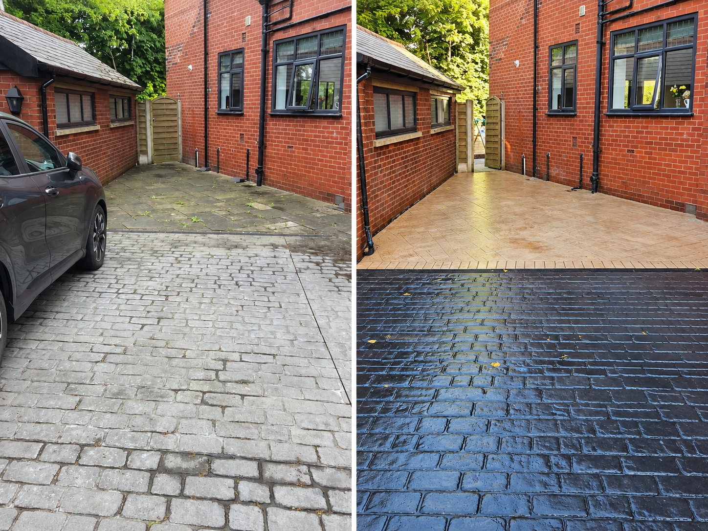 Before and after comparison of driveway extension and re-seal