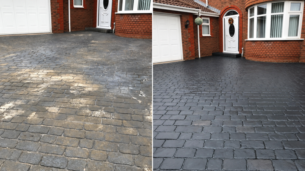 Side by side cconcrete driveway re-seal comparison